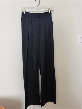 Abercrombie Black Satin High Rise Wide-Leg Women's Trouser